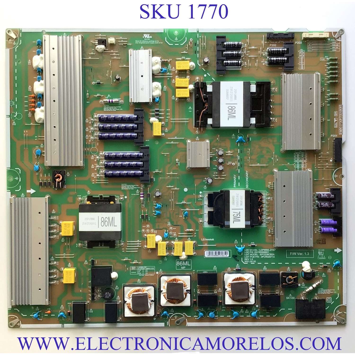 FUENTE DE PODER PARA TV LG NANOCELL QNED UHD MINILED 4K SMART TV / NUMERO DE PARTE EAY65898601 / EPCE38CB2A / 3PCR02971A / LGP86ML-21SP / 65898601 / PANEL NC860MQD-AAKH1 / MODELO 86QNED90UPA / 86QNED90UPA.AUSYLJR